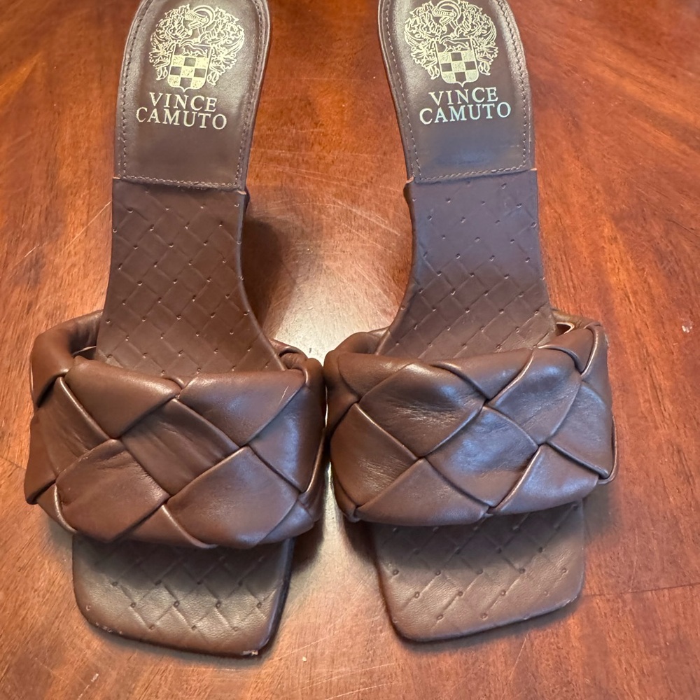 Vince Camuto Chocolate Woven Slide Sandals